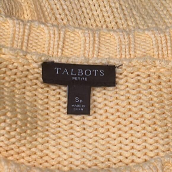 Talbots Women's Yellow Sweater Size Small petit Cable Knit Crew Neck Winter Fall - Picture 3 of 5